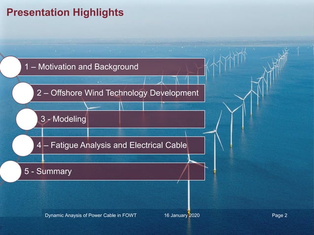 Dynamic Analysis of Power Cable in Floating Offshore Wind Turbine | PPT