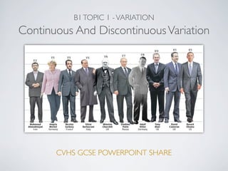 B1TOPIC 1 -VARIATION
Continuous And DiscontinuousVariation
CVHS GCSE POWERPOINT SHARE
 