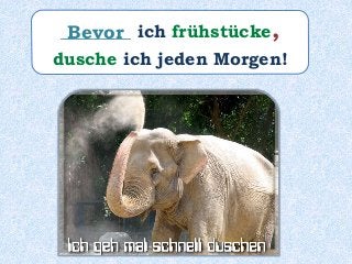 ________ ich frühstücke,
dusche ich jeden Morgen!
Bevor
 