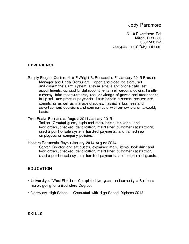 jody resume point of sale resume