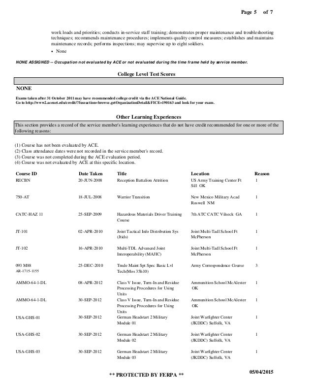 Joint Service Transcript