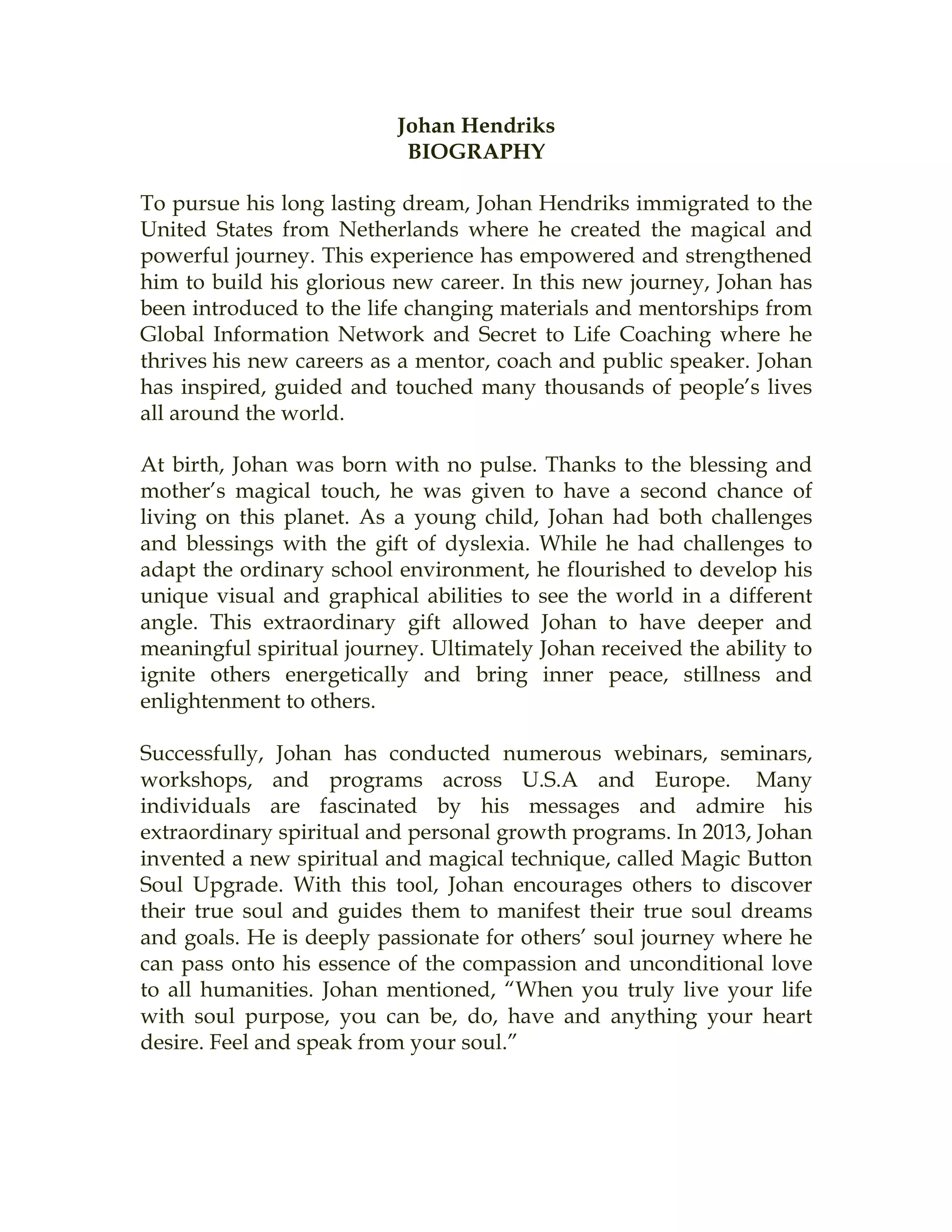 Johan Hendriks BIOGRAPHY | PDF