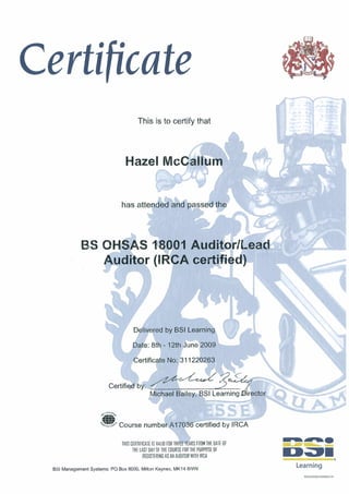 BS OHSAS 18001 Auditor Lead Auditor