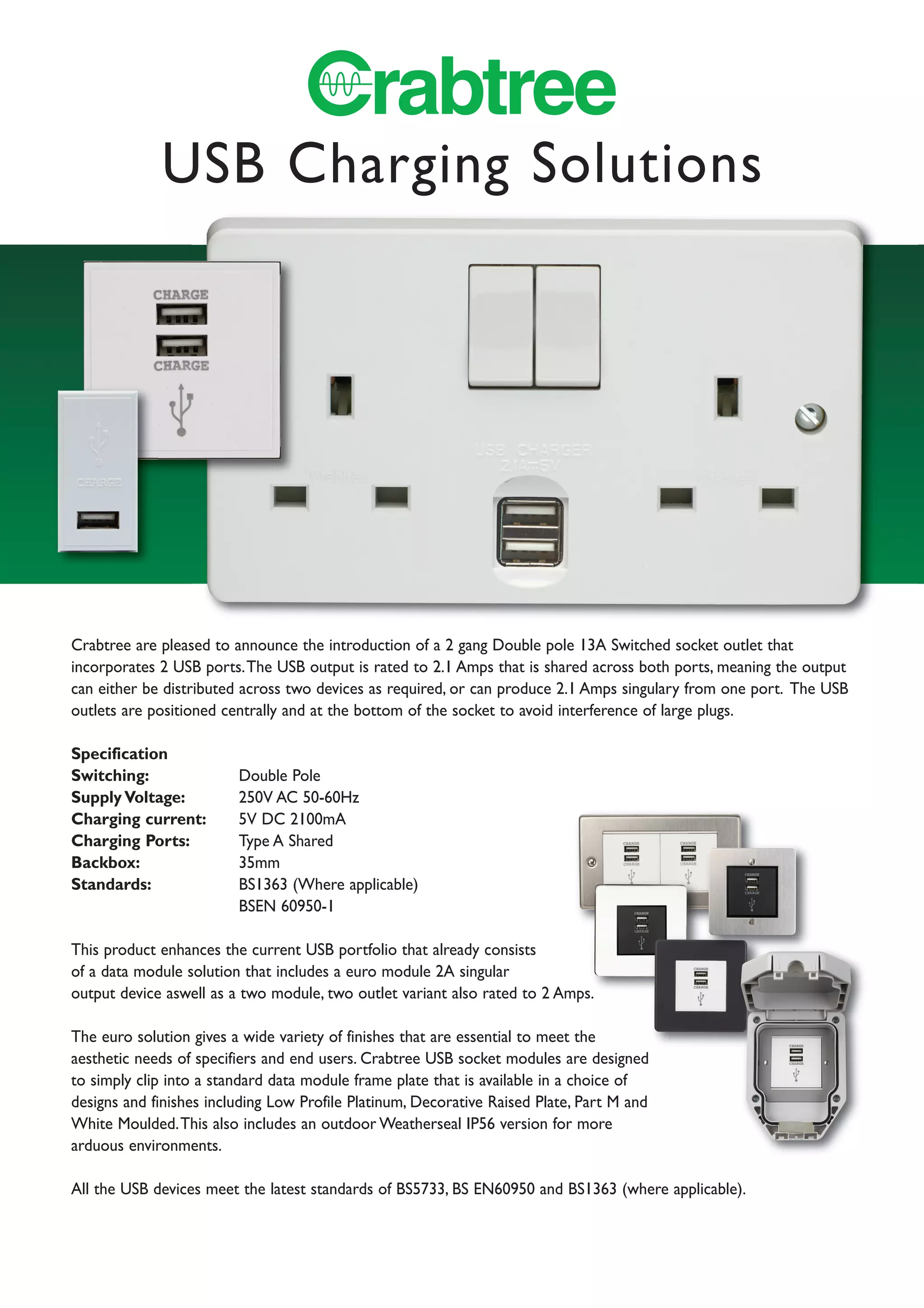 Crabtree Capital TW/SW USB Socket | PDF
