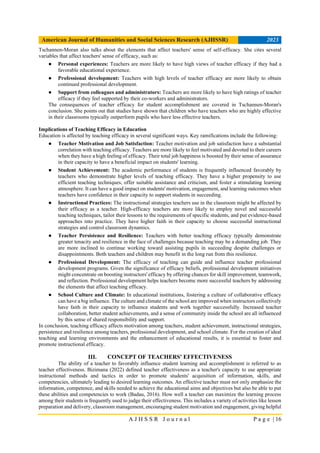 Teachers Teaching Efficacy as a Predictor of Teachers Effectiveness in ...