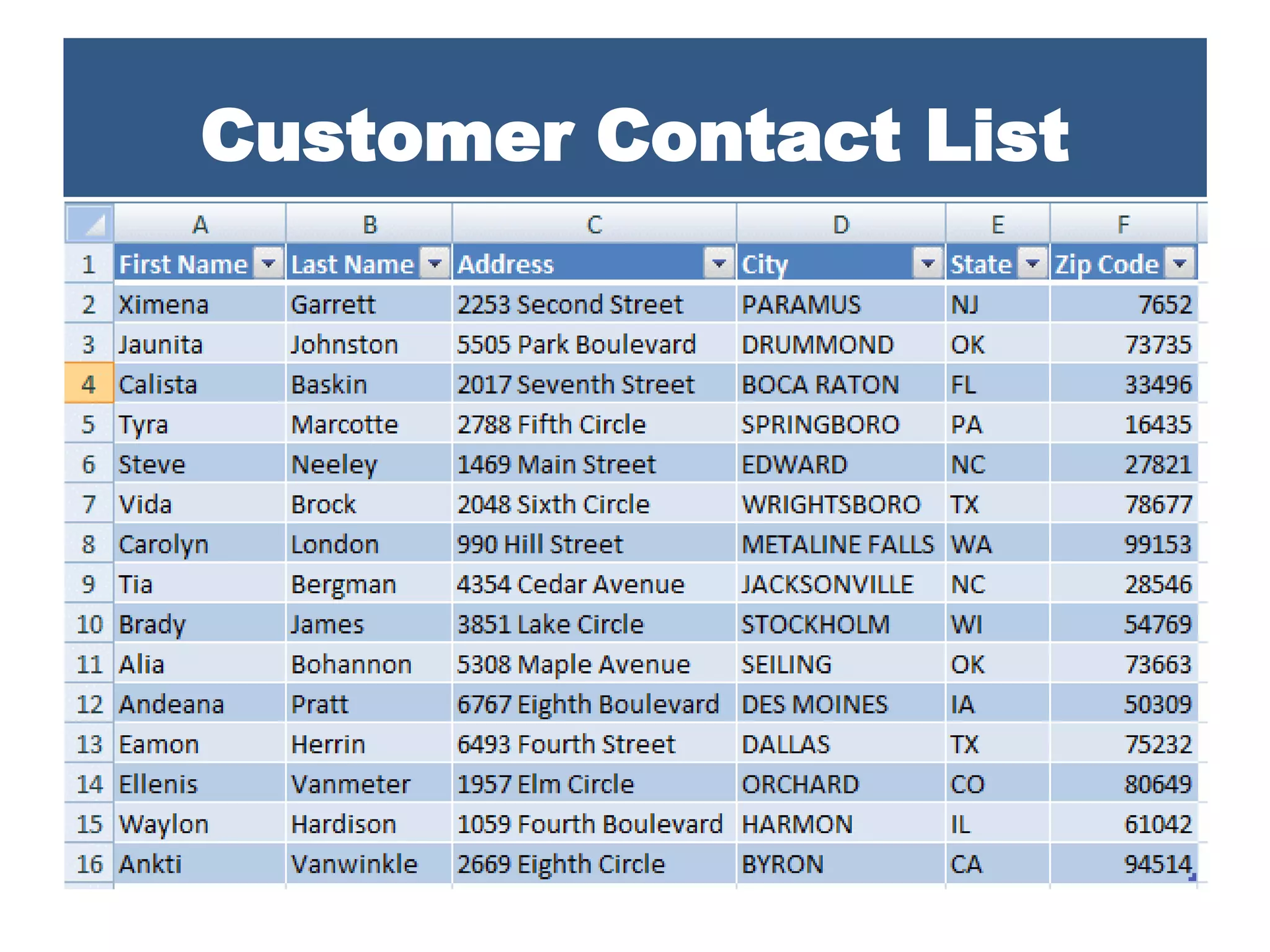 Customer Contact List
 