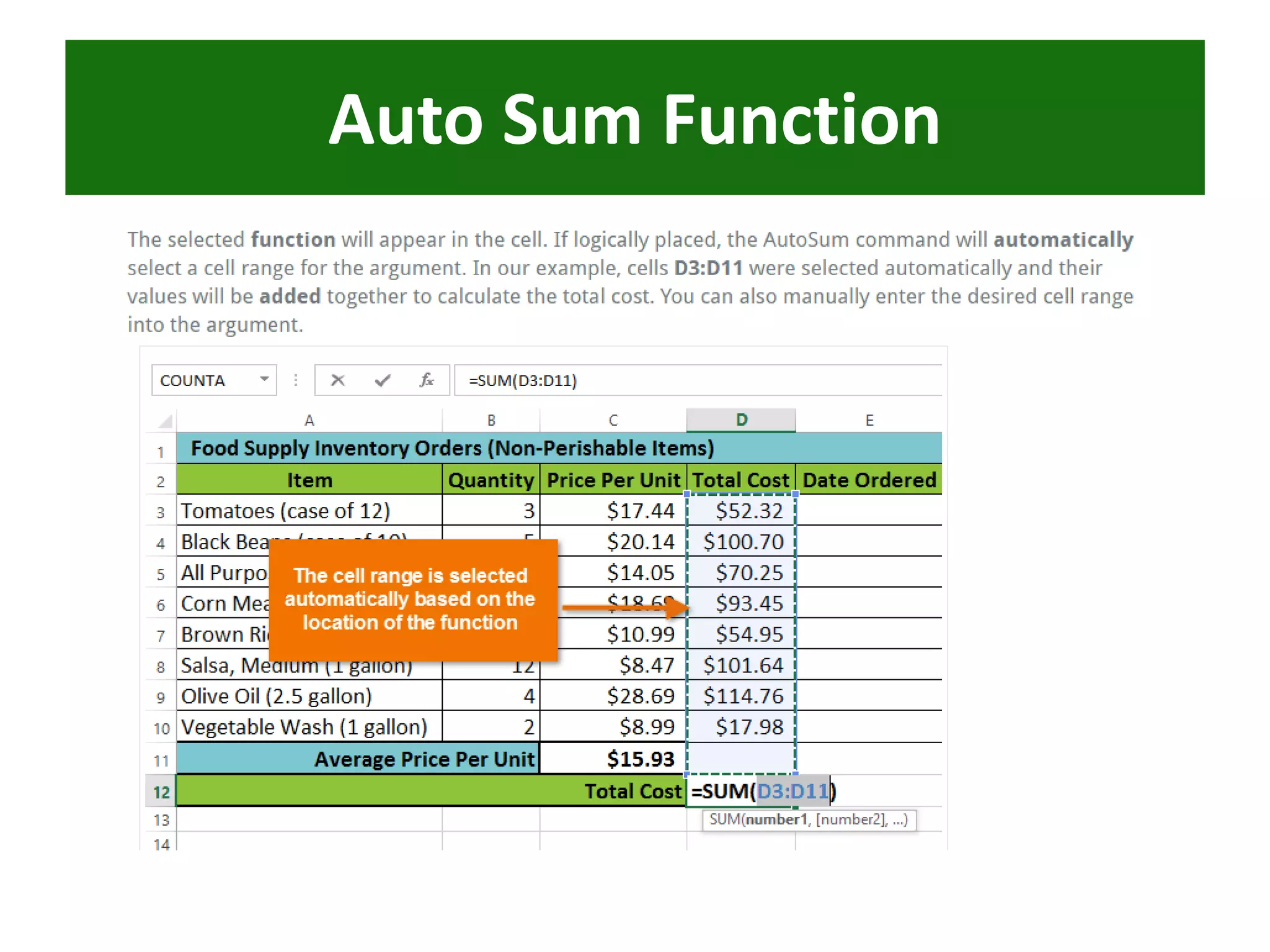 Auto Sum Function
 
