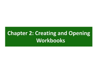 Chapter 2: Creating and Opening
Workbooks
 