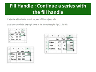 Fill Handle : Continue a series with
the fill handle
 