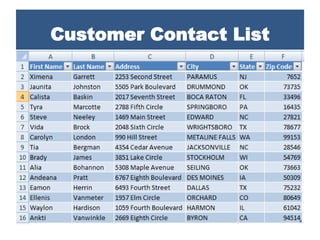 Customer Contact List
 
