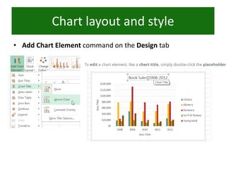 • Add Chart Element command on the Design tab
Chart layout and style
 