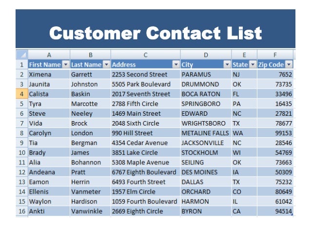 excel contact list in excel