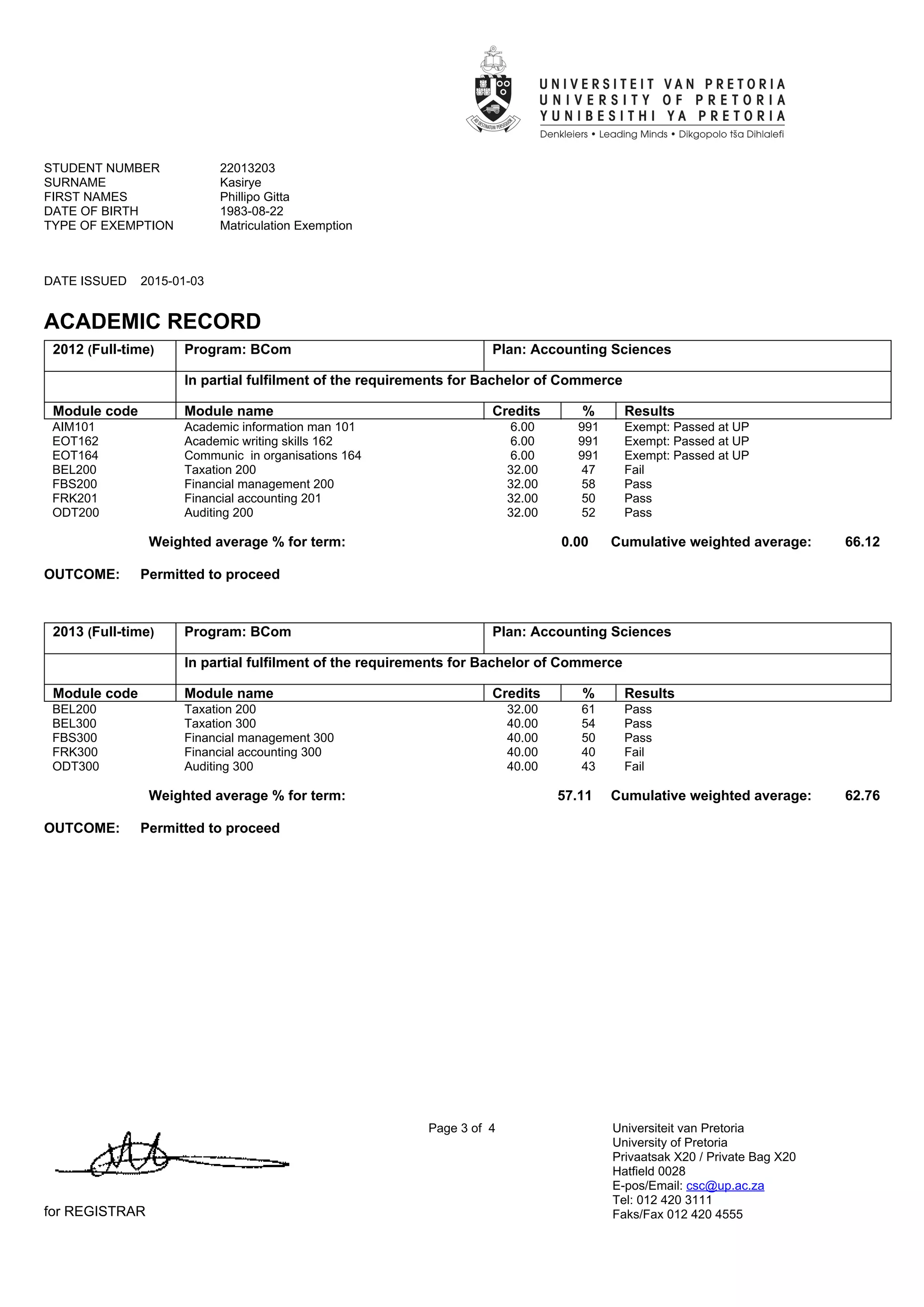 PG Kasirye- Accounting Academic transcript | PDF