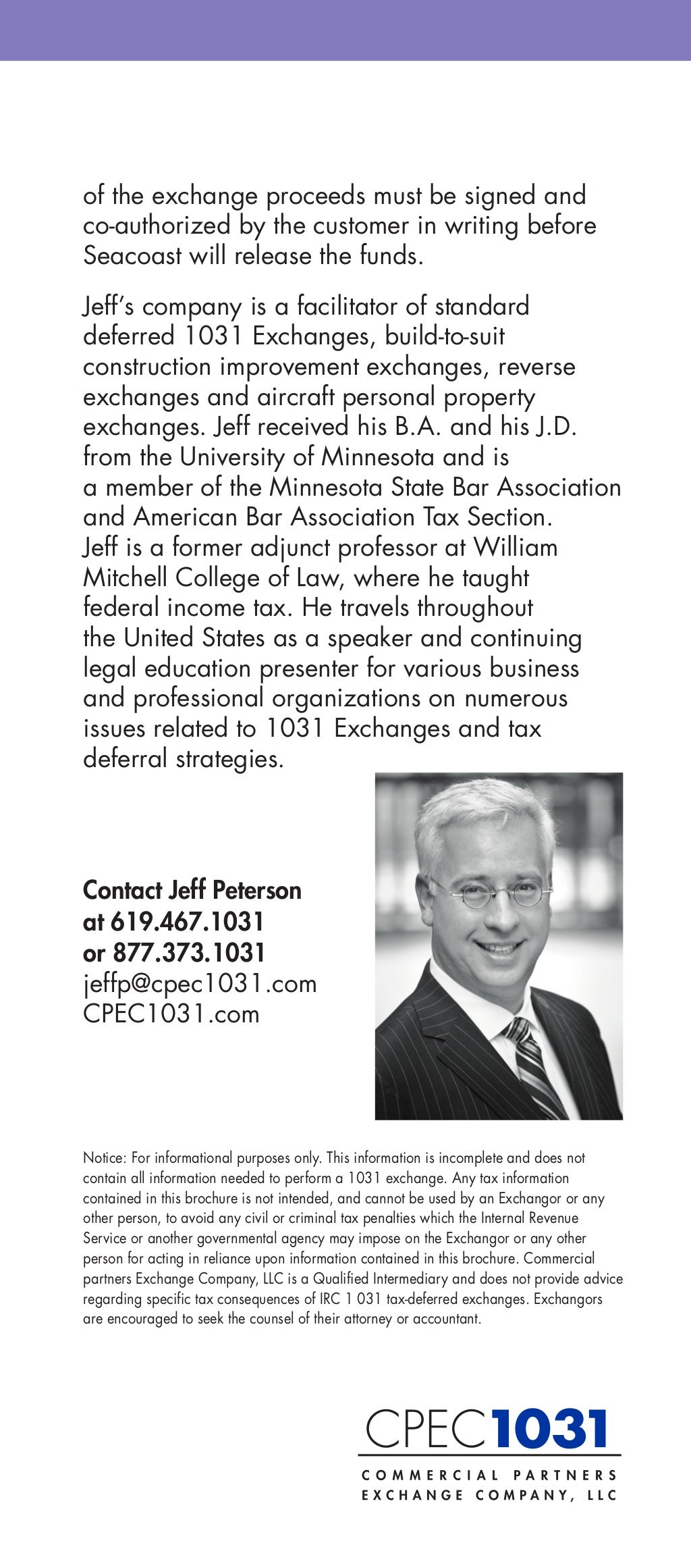 Jeffrey R. Peterson 1031 Bio