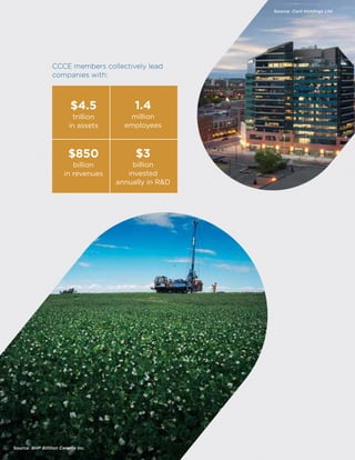 CCCE members collectively lead
companies with:
$4.5
trillion
in assets
$850
billion
in revenues
1.4
million
employees
$3
billion
invested
annually in R&D
Source: BHP Billiton Canada Inc.
Source: Coril Holdings Ltd.
 