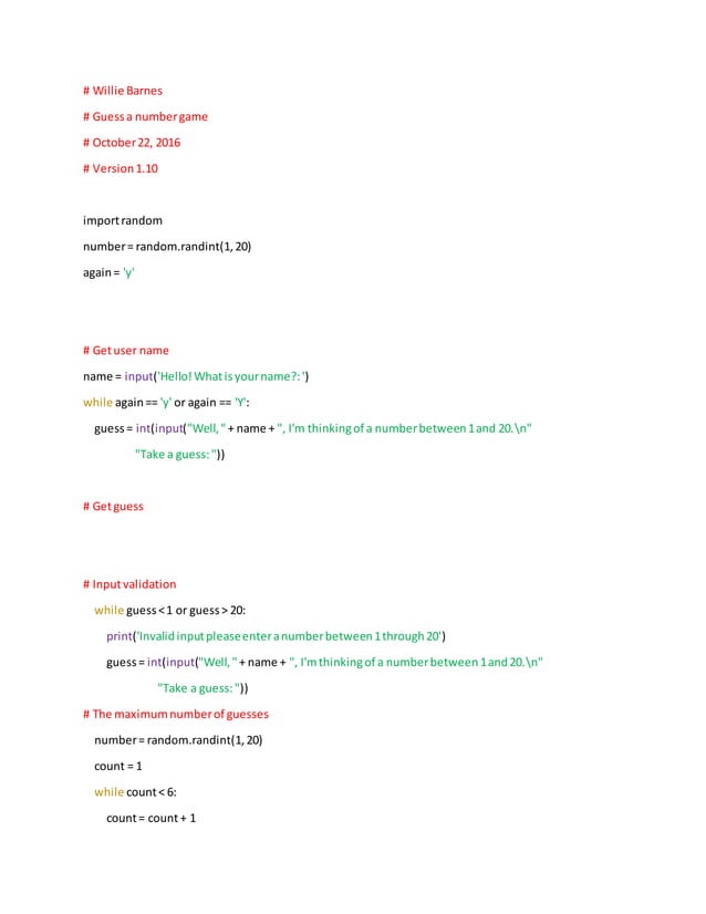 Guess a number game v1.10 | Programming Languages | Computing