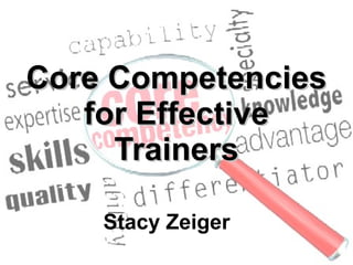Training of Trainers
Mohammad Tawfik
#AcademyOfKnowledge
http://AcademyOfKnowlwdge.org
Core CompetenciesCore Competencies
for Effectivefor Effective
TrainersTrainers
Stacy Zeiger
 