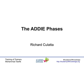 Training of Trainers
Mohammad Tawfik
#AcademyOfKnowledge
http://AcademyOfKnowlwdge.org
The ADDIE Phases
Richard Culatta
 