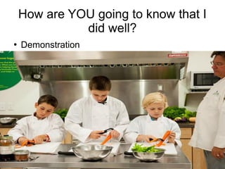 Training of Trainers
Mohammad Tawfik
#AcademyOfKnowledge
http://AcademyOfKnowlwdge.org
How are YOU going to know that I
did well?
●
Demonstration
 