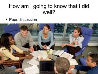 Training of Trainers
Mohammad Tawfik
#AcademyOfKnowledge
http://AcademyOfKnowlwdge.org
How am I going to know that I did
well?
●
Peer discussion
 