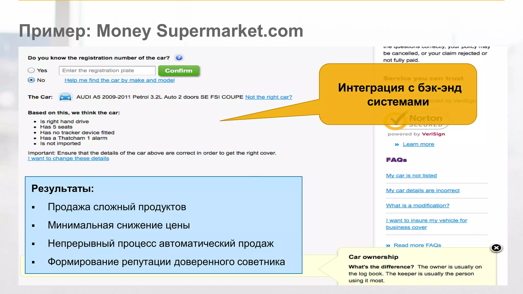 ©2014 SAP AG or an SAP affiliate company. All rights reserved. 
53 
Пример: Money Supermarket.com 
Интеграция с бэк-энд системами 
Результаты: 
Продажа сложный продуктов 
Минимальная снижение цены 
Непрерывный процесс автоматический продаж 
Формирование репутации доверенного советника  