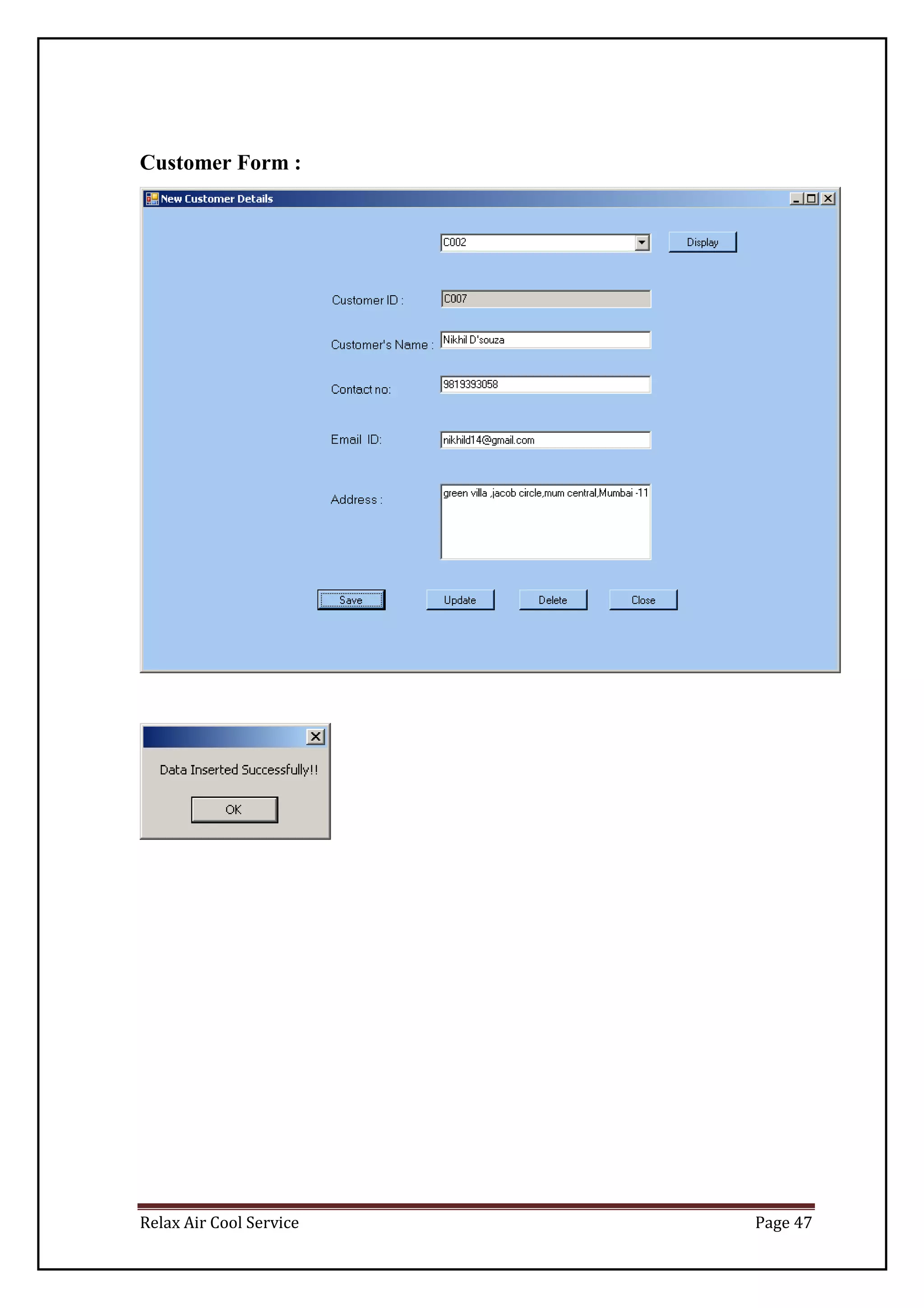 Relax Air Cool Service Page 47
Customer Form :
 