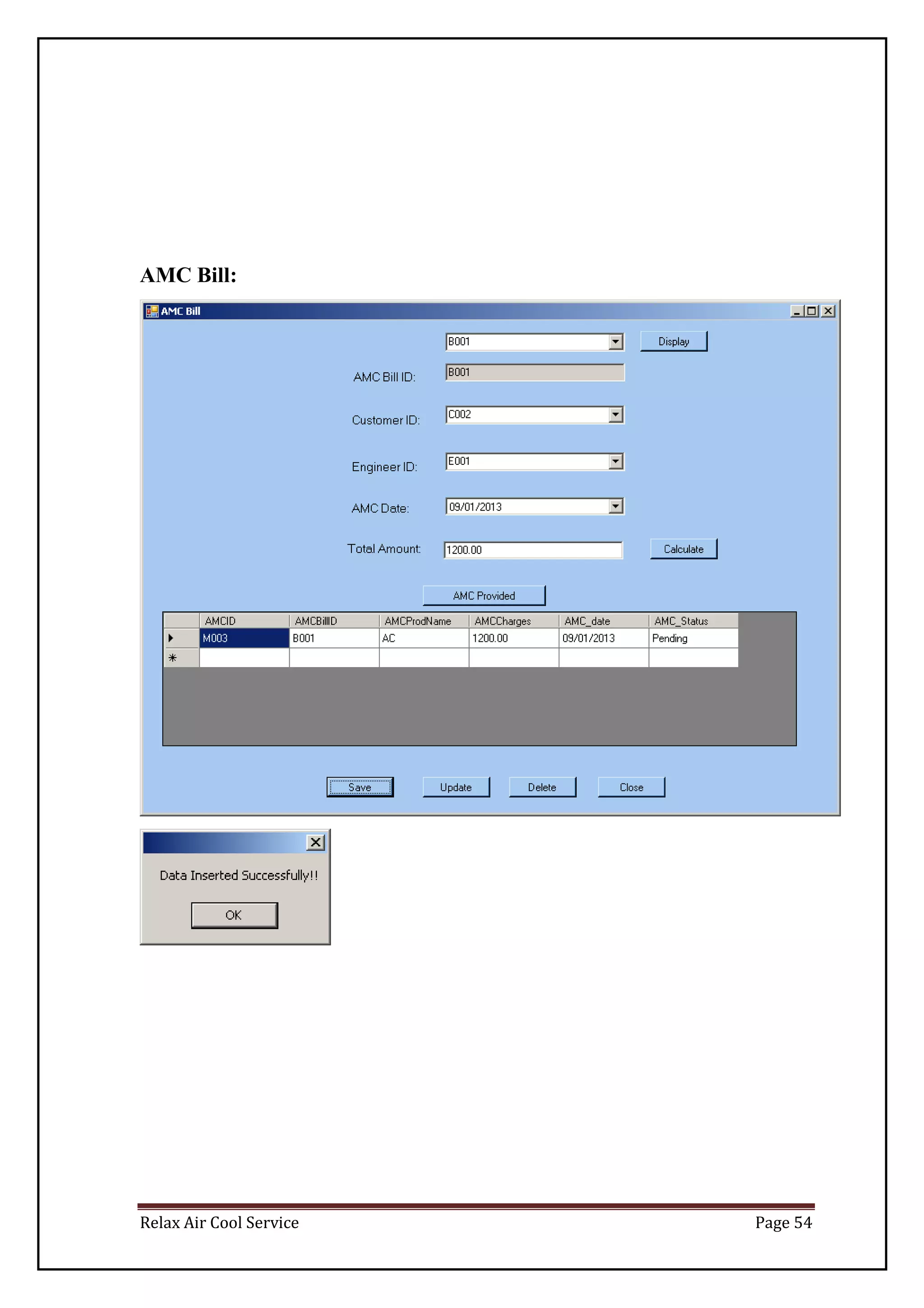 Relax Air Cool Service Page 54
AMC Bill:
 
