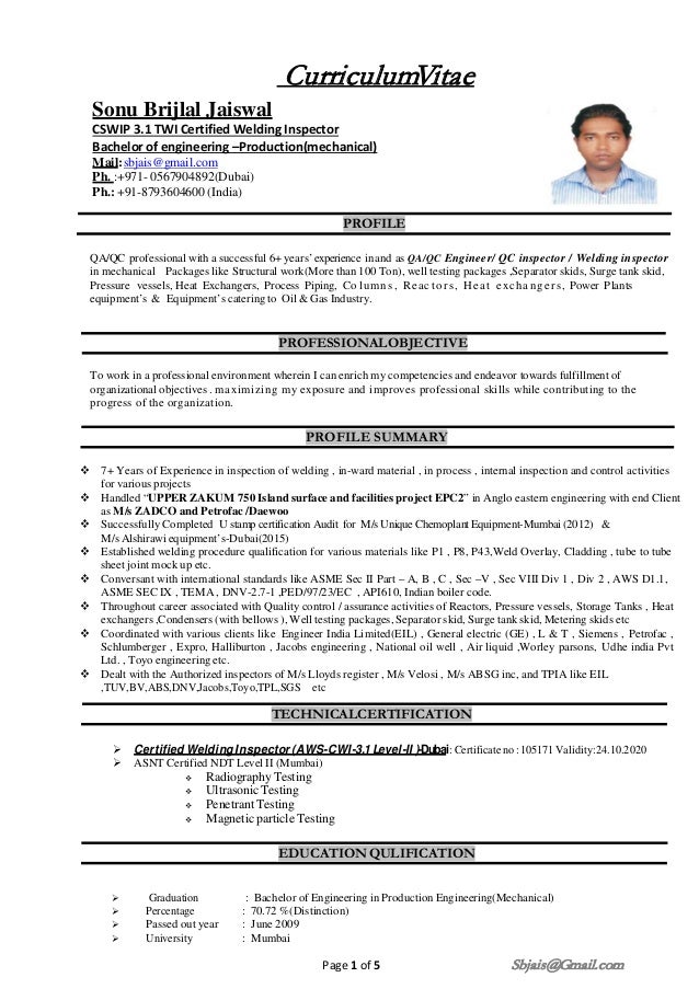 sonu jaiswal resume 17 02 2017 qa qc resume sample