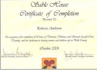 Sable House DVSAStalking Completion Certificate