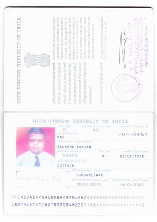 THE REPUBLIC OF INDIA PASSPORT-PAGE 1-FRONT SIDE-SAURABH.
