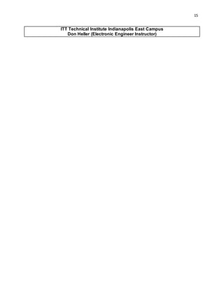 15
ITT Technical Institute Indianapolis East Campus
Don Heller (Electronic Engineer Instructor)
 