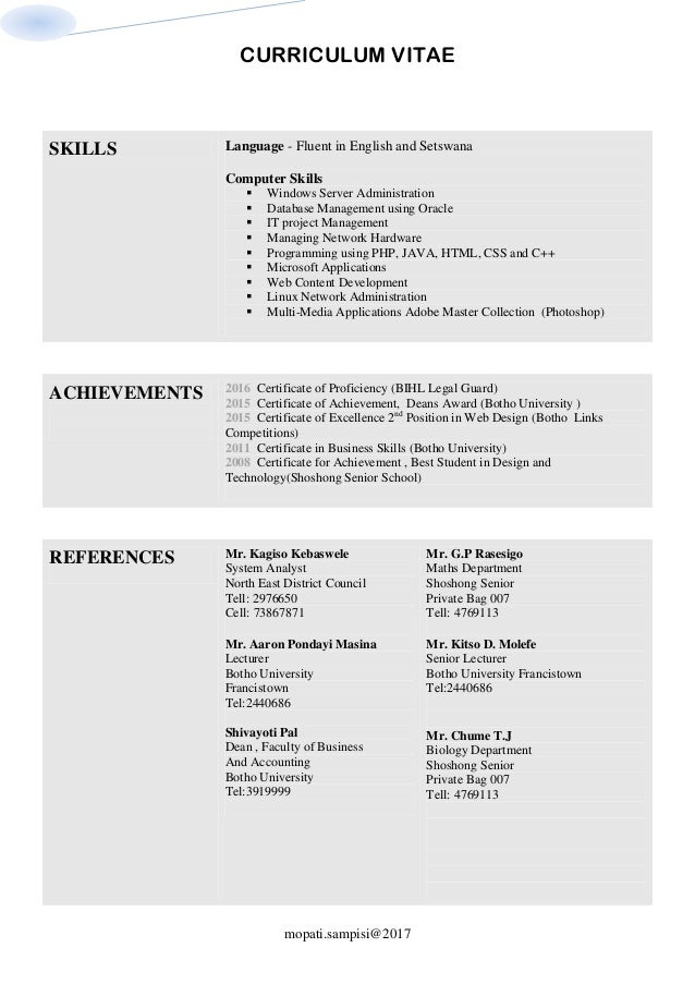 Mopati Sampisi Cv 2017