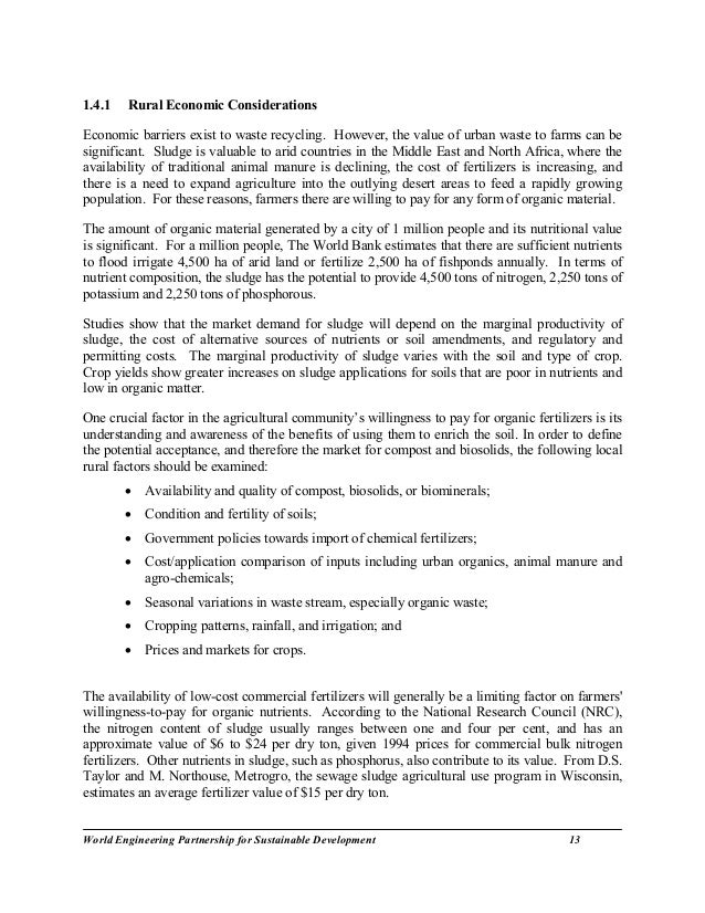 Reuse Of Urban Waste For Agriculture An Investment Program For Progre