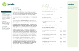 LOVE GOD
Week 1 - Worship
I wonder where God is. What’s my purpose in life? I feel so disconnected from
God. Why can’t I have that passionate, intimate, powerful relationship with
God? I am in so much trouble I don’t know which way to turn. I don’t get much
out of church. I don’t need a small group. I don’t understand the scriptures.
Those questions can be answered with another question, “How is your worship
life?” Are you praying? Are you open to God’s presence in worship? The answers
to these questions often reveal a powerful truth that steers us to a life filled with
meaning.
Richard Foster, in his book Celebration of Discipline says that To worship is to
experience reality, to touch Life. It is to feel, to experience the resurrected Christ
in the midst of the gathered community. It is to know that the presence of God
is in your midst.(1)
In other words, worship is a divine encounter with God. It is coming into God’s
holy presence. Worship is the place where God promises to meet with us. These
daily and weekly times are what allow us to endure difficult circumstances and
navigate rough waters. If we are connected to God, we are able to withstand
the difficulties of our lives and restore, when need be, the joy of our salvation.
Our ability to worship is by practice. In other words, we learn to worship by
worshiping. It begins with preparation. It is hard to feel worshipful after you
struggled with your spouse or your children about what they were going to wear
before coming to worship. I was impressed by the early worshipers in Jerusalem.
To enter into the Temple, one had to take a ritual bath and then walk up uneven
stairs. Knowing you couldn’t walk up the stairs by pattern, the intentional
thinking about the next step allowed you to clear your mind and think about
meeting God. How do you prepare to enter into the sanctuary and meet God?
When worship begins, God wants us to use our whole self. He wants us to
praise with song, clapping, dancing and speaking and to receive with humility
as we kneel, are silent, or bow our heads. And in the end, if worship does not
change us, it has not been worship. To sit, stand or kneel before our God is to
change. If worship does not move us into greater obedience, we have not
worshiped. Holy obediences changes worship from becoming a relief from the
stresses of life to hearing the call of God so clearly that we are willing to say,
“Here I am! Send me.” (Isaiah 6.8) into Christ’s service in the world.
1 Foster, Richard, Celebration of Discipline, (San Francisco: Harper and Row), 1978, p.138.
Self-Reflect
My Worship Life
Do you worship more than once a month?	 Yes	 No
What is your preference of worship style? (Circle your answer)
Casual Traditional Contemporary Taize Other
What is the most meaningful part of worship? Why?
Do you feel connected to others in worship?	 Yes	 No
Why or why not? Why might this make a difference?
Do you experience God in worship?	 Yes	 No
What experience could be strengthened for you to further meet God?
Is your prayer life better now than it was a year ago?	 Yes	 No
Why or why not?
How long do you spend in prayer each day? (Circle your answer)
Less than 15 minutes 30 minutes 1 hour More than 1 hour
Is your worship more about God or about yourself?
If you have children, do you bring them to worship regularly?	 Yes	 No
Do you use a devotional and/or Bible in your prayer time?	 Yes	 No	 Sometimes
Do you fast?	 Yes	 No	 Sometimes
Do you attend church prayer meetings?	 Yes	 No	 Sometimes
Do you have a quiet time with God where you only listen?	 Yes	 No	 Sometimes
Do you pray for the hurts of the world	 Yes	 No	 Sometimes
Do you ever volunteer to pray out loud in a group?	 Yes	 No	 Sometimes
Do you have a prayer partner?	 Yes	 No
Do you routinely pray for the leaders and mission of your church?	 Yes	 No	 Sometimes
Do you pray with your children, spouse or partner, family?	 Yes	 No	 Sometimes
Do you pray for your enemies?	 Yes	 No	 Sometimes
Have you received answers to your prayers?	 Yes	 No
Worship
PREPARE YOUR HEART
LUKE 10.27
Jesus said, “You shall love
the Lord your God with all
your heart, with all your
soul, and with all your
strength, and with all your
mind; and your neighbor
as yourself.”
PSALM 100.2
Worship the LORD with
gladness; come before
him with joyful songs.
JACK HAYFORD
Worship changes the
worshiper into the image
of the One worshiped.
Anchoring
How can your presence in
worship and prayer help you
find a closeness with God that
your soul longs for?
6 7
 