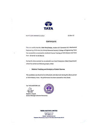 TATA Motors - Production Internship