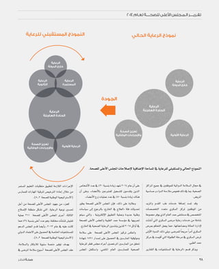 28
‫املراكز‬ ‫جميع‬ ‫يف‬ ‫للموظفني‬ ‫الدوائية‬ ‫ال�سالمة‬ ‫جمال‬ ‫يف‬
‫ح�سا�سية‬‫و‬‫الدواء‬‫مالءمة‬‫فحو�ص‬‫ذلك‬‫يف‬‫مبا‬،‫ال�صحية‬
.‫املري�ض‬
‫واملزيد‬ ‫القدم‬ ‫طب‬ ‫خدمات‬ ‫إ�ضافة‬� ‫متت‬ ‫وقد‬
‫التخ�ص�صات‬ ‫متعدد‬ ‫ال�سكري‬ ‫ملركز‬ ‫املوظفني‬ ‫من‬
‫جمموعة‬‫يوفر‬‫الذي‬‫العام‬‫حمد‬‫م�ست�شفى‬‫يف‬‫املتخ�ص�ص‬
‫أن�شئت‬� ‫التي‬ ‫ال�سكري‬ ‫مر�ضى‬ ‫رعاية‬ ‫خدمات‬ ‫من‬ ‫�شاملة‬
‫مبر�ض‬ ‫التحكم‬ ‫يجعل‬ ‫مما‬ ،‫وم�ضاعفاتها‬ ‫احلالة‬ ‫إدارة‬‫ل‬
‫أوىل‬‫ل‬‫ا‬ ‫الندوة‬ ‫ذلك‬ ‫ويلي‬ ،‫للمر�ضى‬ ً‫ا‬‫مريح‬ ً‫ا‬‫أمر‬� ‫ال�سكري‬
‫مركز‬ ‫يف‬ ‫أقيمت‬� ‫التي‬ ‫الطفولة‬ ‫مرحلة‬ ‫يف‬ ‫ال�سكري‬ ‫ملر�ض‬
.‫الطبي‬‫حمد‬
‫التقارير‬ ‫يف‬ »‫امل�ست�شفيات‬ ‫يف‬ ‫«الرعاية‬ ‫ق�سم‬ ‫ويذكر‬
‫أ�شخا�ص‬‫ل‬‫ا‬‫عدد‬‫يف‬٪20‫بن�سبة‬‫زيادة‬‫�شهد‬2014‫عام‬‫أن‬�‫على‬
‫أن‬� ‫وعلى‬ ،‫أع�ضاء‬‫ل‬‫با‬ ‫كمتربعني‬ ‫للت�سجيل‬ ‫يتقدمون‬ ‫الذين‬
.‫أع�ضاء‬‫ل‬‫ا‬‫زرع‬‫عمليات‬‫عدد‬‫يف‬ ٪50‫بن�سبة‬‫زيادة‬‫هناك‬
‫يطور‬ ‫لل�صحة‬ ‫أعلى‬‫ل‬‫ا‬ ‫املجل�س‬ ‫إن‬�‫ف‬ ،‫ذلك‬ ‫على‬ ‫وعالوة‬
‫�سيا�سات‬ ‫إىل‬� ‫بالرجوع‬ »‫اخلارج‬ ‫يف‬ ‫«العالج‬ ‫فئة‬ ‫حتديثات‬
‫�سيتم‬ ‫والتي‬ ، ‫إلكرتونية‬‫ل‬‫ا‬ ‫التطبيق‬ ‫وعملية‬ ‫جديدة‬ ‫وطنية‬
‫لل�صحة‬ ‫أعلى‬‫ل‬‫ا‬ ‫واملجل�س‬ ‫الطبية‬ ‫حمد‬ ‫ؤ�س�سة‬�‫م‬ ‫يف‬ ‫جتريبها‬
.‫اخلارج‬‫يف‬‫ال�صحية‬‫الرعاية‬‫ين�شدون‬‫للذين‬2015‫أوائل‬�‫يف‬
‫�سالمة‬ ‫على‬ ‫لل�صحة‬ ‫أعلى‬‫ل‬‫ا‬ ‫املجل�س‬ ‫تركيز‬ ‫وانعك�س‬
‫�شهادة‬ 1891 ‫إ�صدار‬� ‫على‬ ‫احل�صول‬ ‫يف‬ ‫املمار�سني‬ ‫وموثوقية‬
‫للرعاية‬ ‫قطر‬ ‫جمل�س‬ ‫أجراه‬� ‫املرخ�صني‬ ‫املمار�سني‬ ‫من‬ ‫حتقق‬
‫املجل�س‬ ‫وا�ستكمل‬ .‫املا�ضي‬ ‫العام‬ ‫للممار�سني‬ ‫ال�صحية‬
‫امل�ستمر‬ ‫التعليم‬ ‫متطلبات‬ ‫لتطبيق‬ ‫الالزمة‬ ‫إجراءات‬‫ل‬‫ا‬
‫للممار�س‬ ‫املهارات‬ ‫لرتقية‬ ‫الرتخي�ص‬ ‫إعادة‬� ‫خالل‬ ‫من‬
.)5.2 ‫لل�صحة‬‫الوطنية‬‫(اال�سرتاتيجية‬
‫أجل‬� ‫من‬ ‫لل�صحة‬ ‫أعلى‬‫ل‬‫ا‬ ‫املجل�س‬ ‫جهود‬ ‫من‬ ‫كجزء‬
‫إ�صالح‬‫ل‬‫ا‬ ‫منطقة‬ ‫ت�شكل‬ ‫التي‬ ،‫الرعاية‬ ‫نوعية‬ ‫حت�سني‬
‫عملية‬ 311 ‫لل�صحة‬ ‫أعلى‬‫ل‬‫ا‬ ‫املجل�س‬ ‫أجرى‬� ،‫الثالثة‬
‫مما‬ ٪34 ‫بن�سبة‬ ‫أعلى‬� ‫عدد‬ ‫وهو‬ ،‫خمتلفة‬ ‫آت‬�‫ش‬�‫ملن‬ ‫تفتي�ش‬
‫الدعم‬ ‫املجل�س‬ ‫قدم‬ ‫أي�ضا‬�‫و‬ ،2013 ‫عام‬ ‫يف‬ ‫عليه‬ ‫كانت‬
‫الدويل‬‫االعتماد‬‫على‬‫احل�صول‬‫يف‬‫اخلا�صة‬‫للم�ست�شفيات‬
.)5.3 ‫لل�صحة‬‫الوطنية‬‫(اال�سرتاتيجية‬
،‫وال�سالمة‬ ‫لالبتكار‬ ‫�سنوية‬ ‫من�صة‬ ‫توفري‬ ‫بهدف‬
‫يف‬ ‫املر�ضى‬ ‫�سالمة‬ ‫أ�سبوع‬� ‫لل�صحة‬ ‫أعلى‬‫ل‬‫ا‬ ‫املجل�س‬ ‫عقد‬
2014 ‫لعـام‬ ‫للصحــــة‬ ‫األعلى‬ ‫الـمـجلس‬ ‫تقـريــــر‬
28
.‫لل�صحة‬‫أعلى‬‫ل‬‫ا‬‫املجل�س‬‫إ�صالحات‬‫ل‬‫إ�ضافية‬‫ل‬‫ا‬‫امل�ساحة‬‫يف‬‫للرعاية‬‫وامل�ستقبلي‬‫احلايل‬‫النموذج‬
 