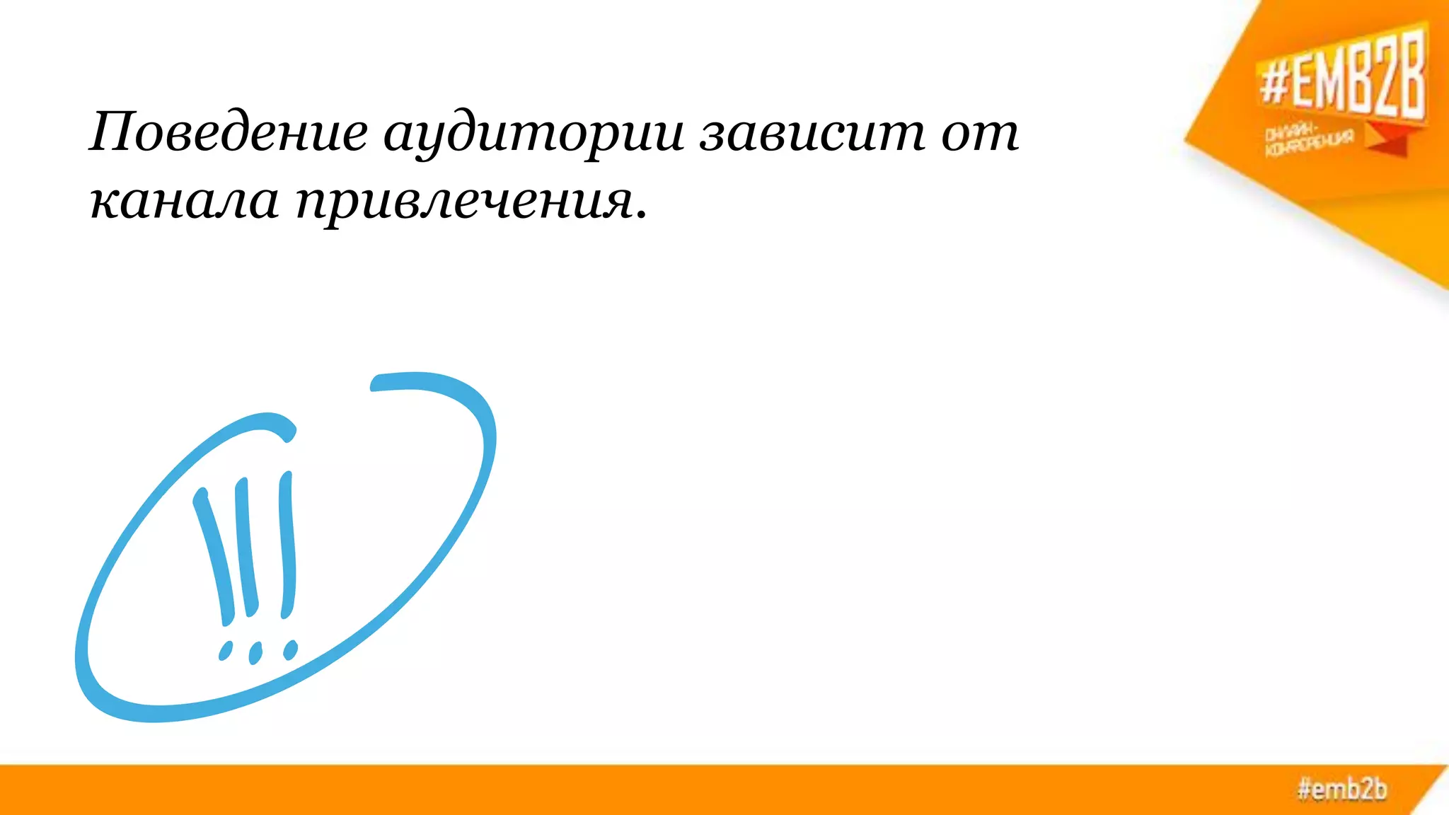 Поведение аудитории зависит от
канала привлечения.
 