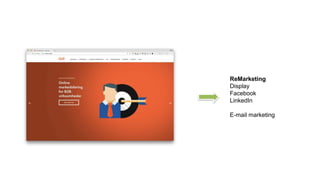 ReMarketing
Display
Facebook
LinkedIn
E-mail marketing
 