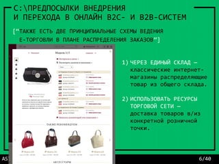 ASTRONIM*SUPPORT:> 6/40
C:ПРЕДПОСЫЛКИ ВНЕДРЕНИЯ
И ПЕРЕХОДА В ОНЛАЙН В2С- И В2В-СИСТЕМ
[“ТАКЖЕ ЕСТЬ ДВЕ ПРИНЦИПИАЛЬНЫЕ СХЕМЫ ВЕДЕНИЯ
Е-ТОРГОВЛИ В ПЛАНЕ РАСПРЕДЕЛЕНИЯ ЗАКАЗОВ”]
www.e-dostavka.by
1) ЧЕРЕЗ ЕДИНЫЙ СКЛАД —
классические интернет-
магазины распределяющие
товар из общего склада.
2) ИСПОЛЬЗОВАТЬ РЕСУРСЫ
ТОРГОВОЙ СЕТИ —
доставка товаров в/из
конкретной розничной
точки.
 