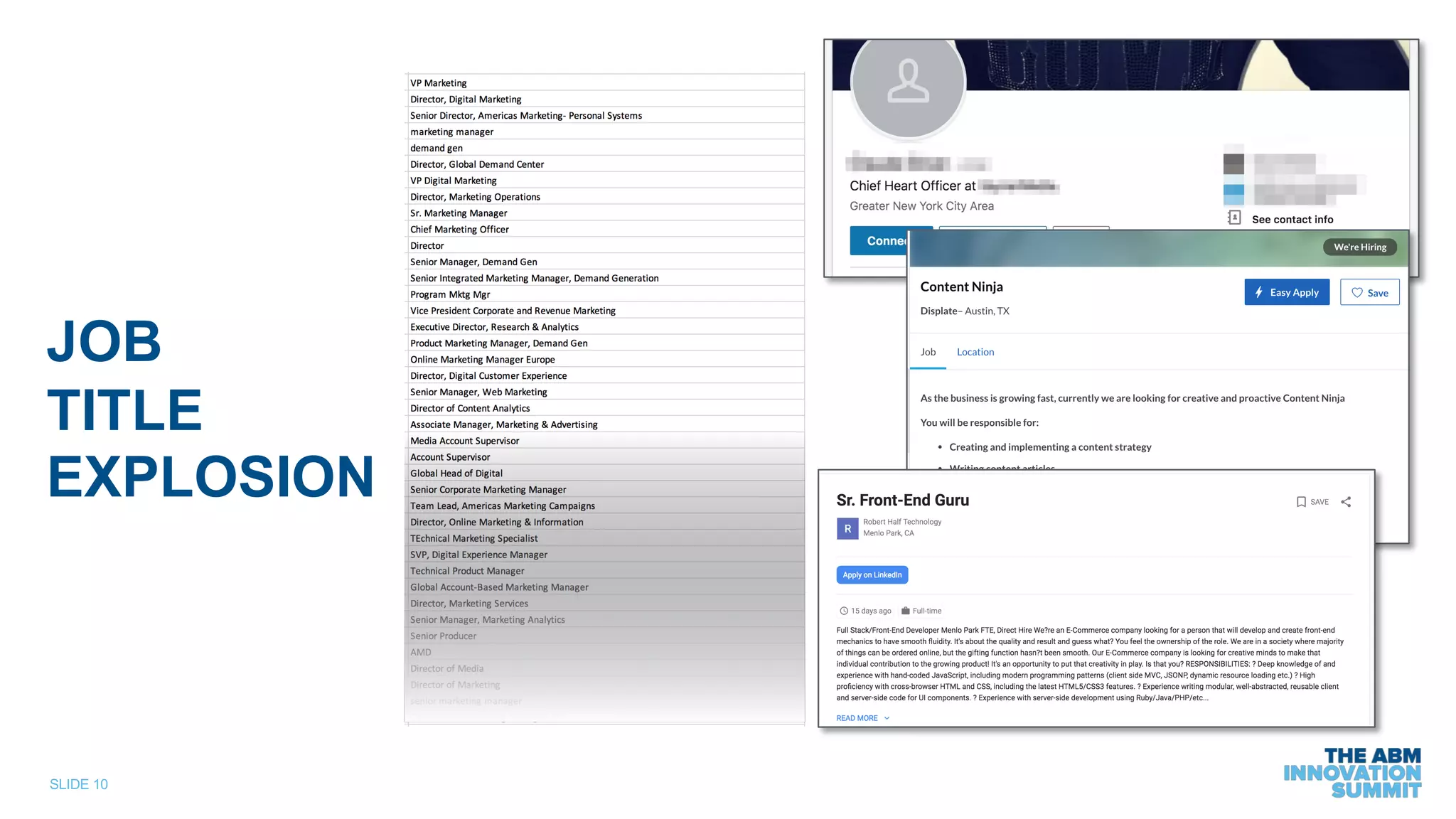 SLIDE 10
JOB
TITLE
EXPLOSION
 