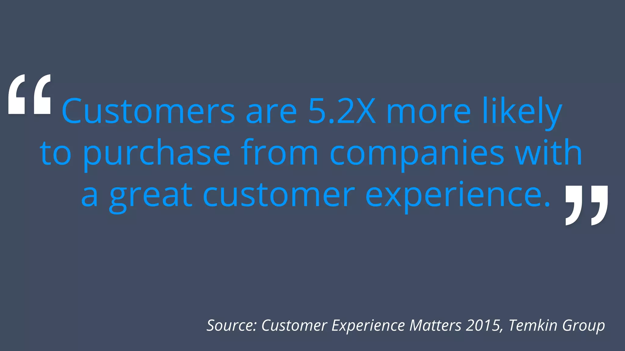 ”
“Customers are 5.2X more likely
to purchase from companies with
a great customer experience.
Source: Customer Experience Matters 2015, Temkin Group
 