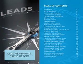 LEAD GENERATION
TREND REPORT
TABLE OF CONTENTS
Introduction
Key survey findings
Lead Generation Priorities
Lead Generation...
