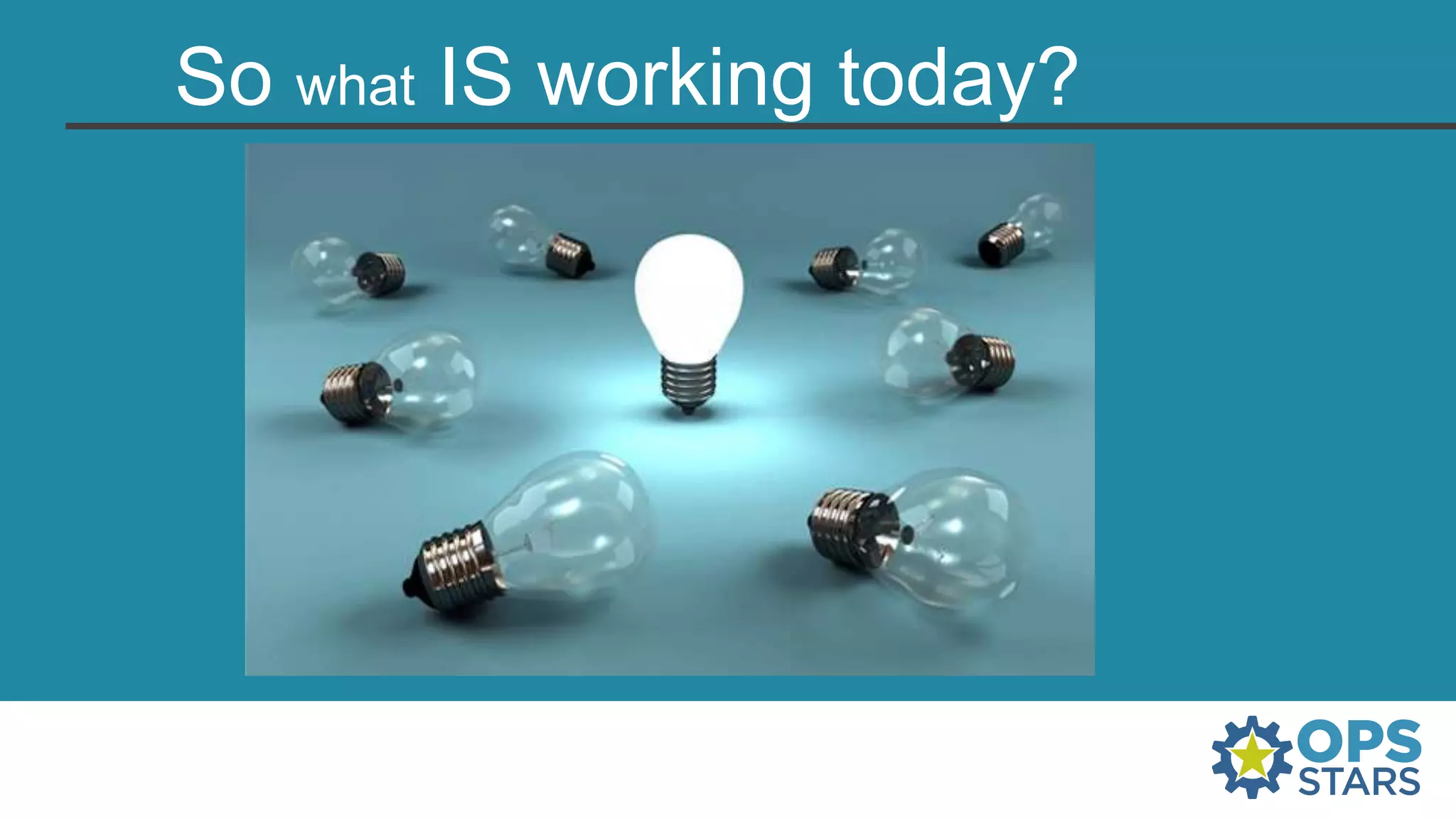 So what IS working today?
 