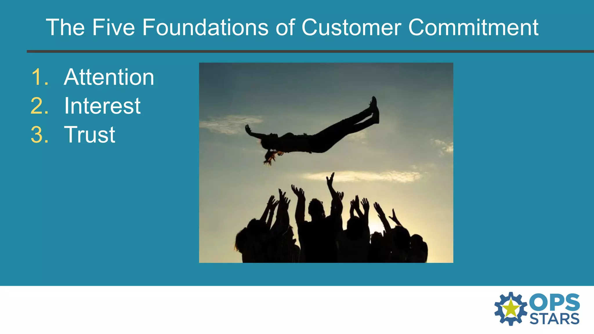 The Five Foundations of Customer Commitment
1. Attention
2. Interest
3. Trust
 
