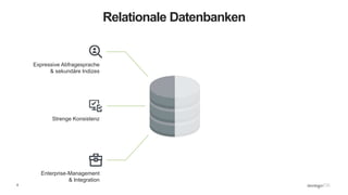 6
Relationale Datenbanken
Expressive Abfragesprache
& sekundäre Indizes
Strenge Konsistenz
Enterprise-Management
& Integration
 