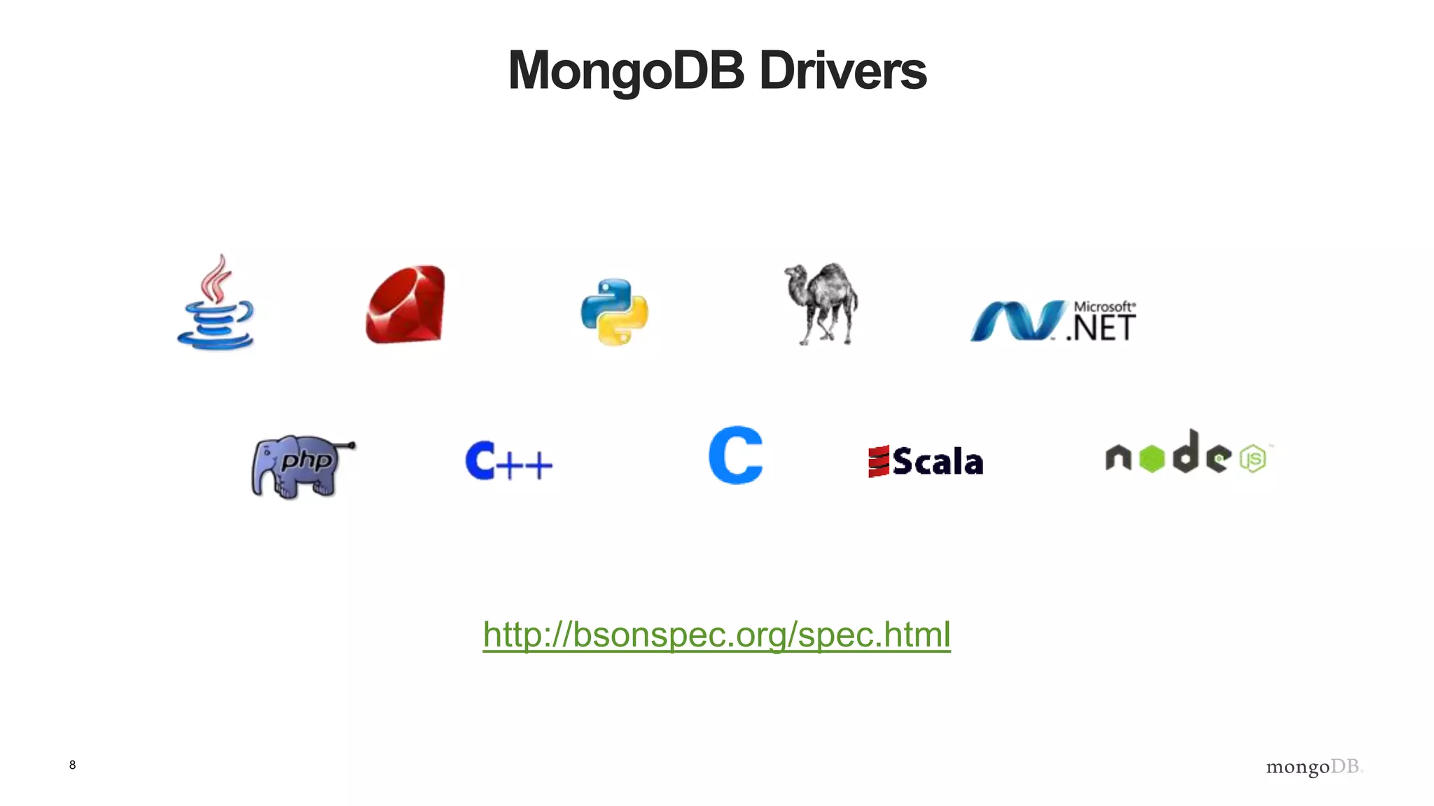 8 MongoDB Drivers http://bsonspec.org/spec.html 