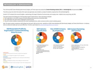 48
METHODOLOGY & DEMOGRAPHICS
The 11th Annual B2B Content Marketing Benchmarks, Budgets, and Trends report was produced by...