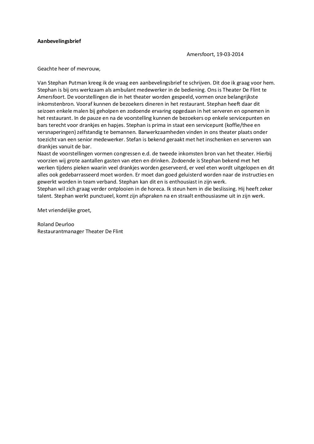 Aanbevelingsbrief