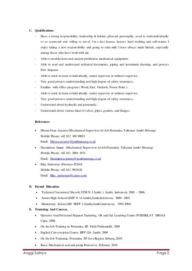 cv for mechanical technician