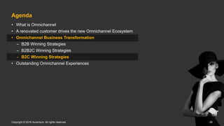 Copyright © 2016 Accenture. All rights reserved. 2828
Agenda
• What is Omnichannel
• A renovated customer drives the new Omnichannel Ecosystem
• Omnichannel Business Transformation
– B2B Winning Strategies
– B2B2C Winning Strategies
– B2C Winning Strategies
• Outstanding Omnichannel Experiences
 